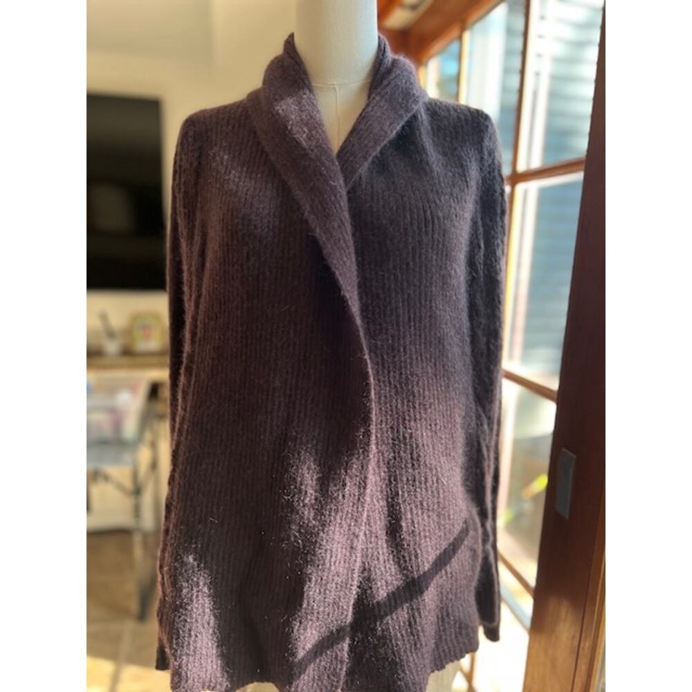 All Saints High Collar Cable Knit Classic Cardigan, Chocolate Brown Sz 2